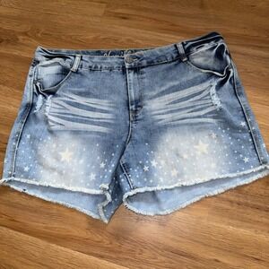 Vanilla Star Shorts Womens 20 Festival Blue Jean Denim Distressed Frayed Raw Hem